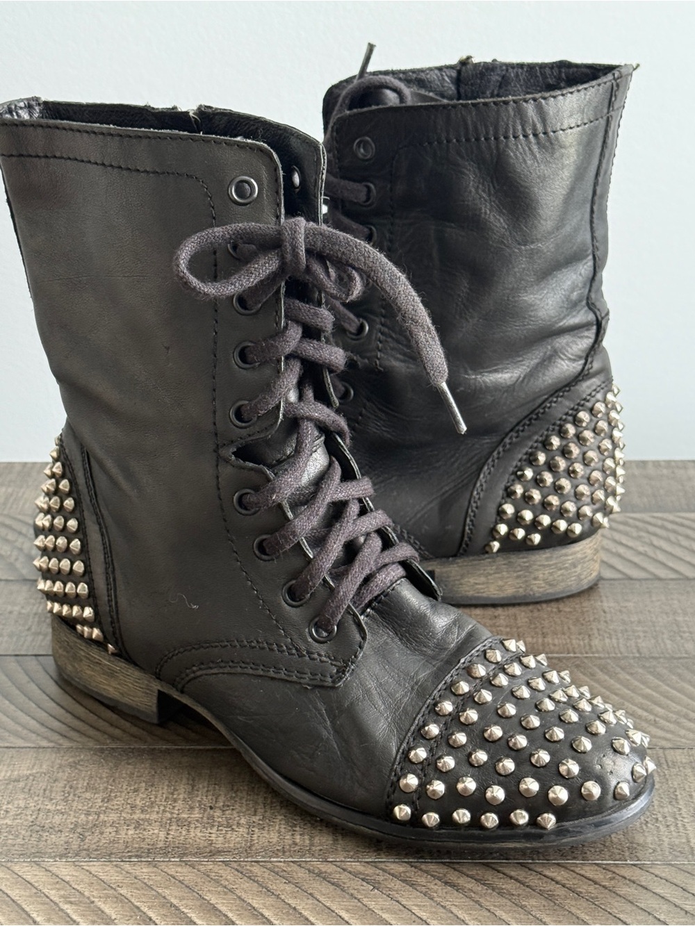 Steve Madden Tarrney Black Leather Combat Boots Grunge Size 8